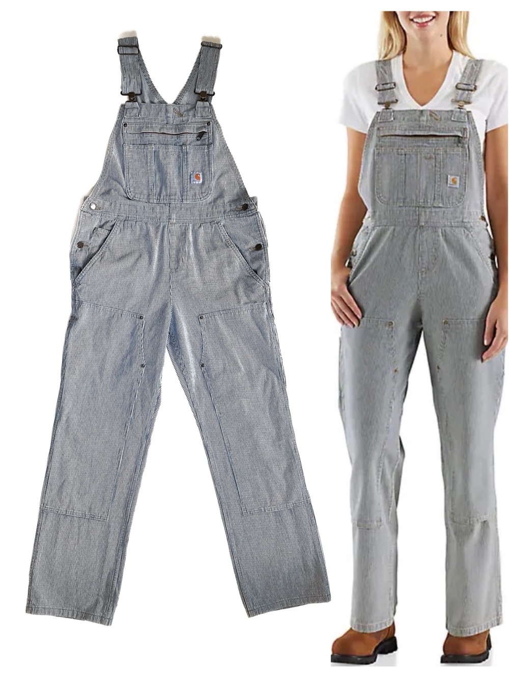 CARHARTT Women Sz S Railroad Stripe Bib Overalls 100% Cotton Workwear 103042